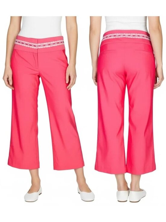 bebe Pants - BEBE Women's Lace Detailed Waistband Crop Ankle Pants In Rhubarb Size 4